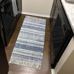 abreeze cotton rug runner 2’x4.3′, boho rug for bedroom, hand woven cotton fringe tassel area rug for kitchen laundry bathroom doorway