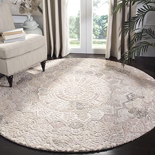 SAFAVIEH Marquee Collection 4' Round Beige/Ivory MRQ110B Handmade Mandala Medallion Wool Area Rug