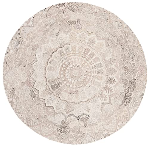 SAFAVIEH Marquee Collection 4' Round Beige/Ivory MRQ110B Handmade Mandala Medallion Wool Area Rug