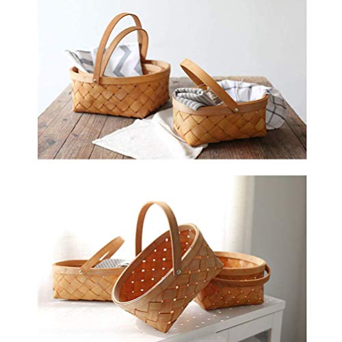 WINOMO Wooden Handmade Rattan Storage Basket Storage Container Houseware Storage Basket Woven Storage Basket with Handle