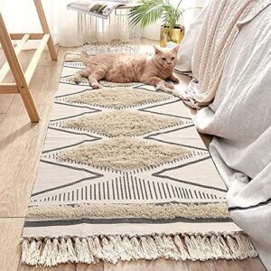 leevan boho runner rug 2.3’x5.3 tufted geometric farmhouse hallway rugs with tassels washable woven tribal diamond throw accent rug doormat for kitchen sink/living room/bedroom