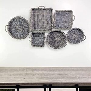 AuldHome Rustic Willow Basket Trays, Set of 3 (Square, Gray Washed); Natural Wicker Decorative Farmhouse Trays