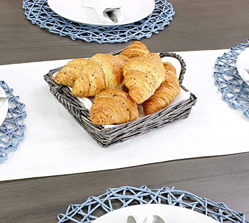 AuldHome Rustic Willow Basket Trays, Set of 3 (Square, Gray Washed); Natural Wicker Decorative Farmhouse Trays