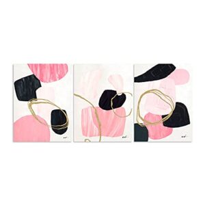b blingbling 3 framed pink wall decor: blush pink and black room decor black pink gray gold white abstract canvas art for girls bedroom bathroom office living room home decorations 12″x16″x3 panels
