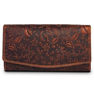 levogue rfid flower embossed leather wallet for women-multi credit card slots,mobile case coin purse with id window-by valenchi (cognac vintage)