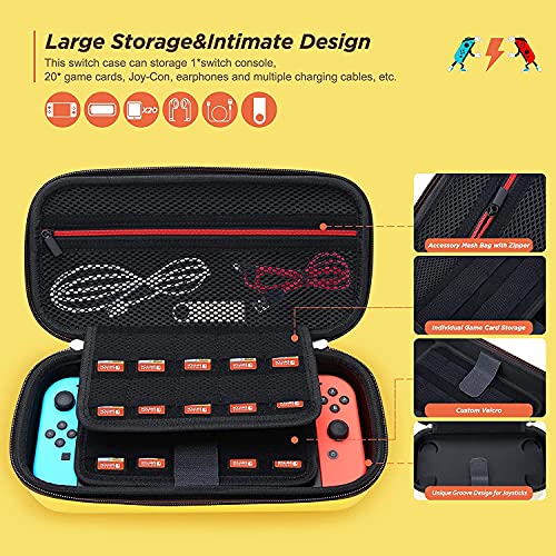 EKUZO Carrying Case for Nintendo Switch and OLED Model,Storage for NS Console and Accessories,20 Game Card Slots Protective Travel Bag (Yellow)