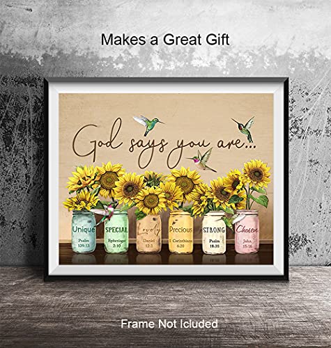 God Says You Are Wall Art - Christian Affirmations - Religious Encouragement Gifts for Women - Inspirational, Psalms, Bible Verses, Scripture Wall Decor - Catholic Gifts - Motivational Positive Quotes