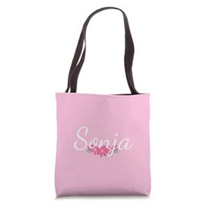 custom sonja gift personalized name flowers floral pink tote bag