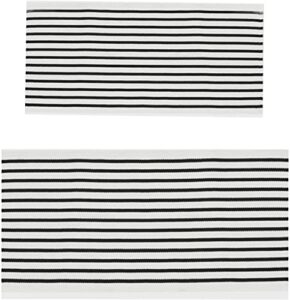 breezsisan black and white kitchen rugs, striped cotton woven bath carpet 2 piece 2’x3′ + 2′ x 4.3′ thin outdoor rugs layering front doormat modern rugs for porch patio entryway & welcome mat.