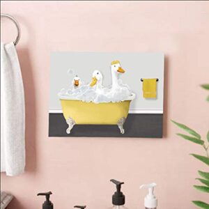 Genius Decor- Modern Funny Wall Art for Bathroom Yellow Gray Three Gooses in Bathtub Picture Print Canvas Decor (Ducks)