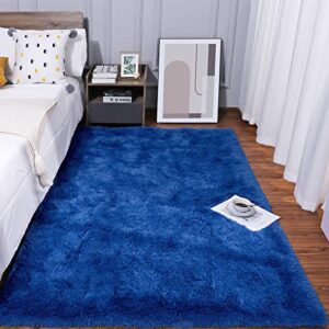 kelarea super soft shaggy rug fluffy bedroom carpets, 3×5 feet navy blue, modern indoor fuzzy plush area rugs for living room dorm home decorative kids girls children’s floor rugs
