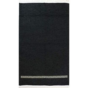 Modefa Turkish Islamic Prayer Rug - Chenille Praying Mat Sajada for Men and Women - Traditional Muslim Praying Carpet Janamaz - Ramadan or Eid Gift - Luxury Woven Meccan (Black Simple)