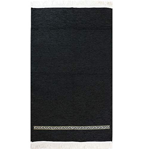 Modefa Turkish Islamic Prayer Rug - Chenille Praying Mat Sajada for Men and Women - Traditional Muslim Praying Carpet Janamaz - Ramadan or Eid Gift - Luxury Woven Meccan (Black Simple)