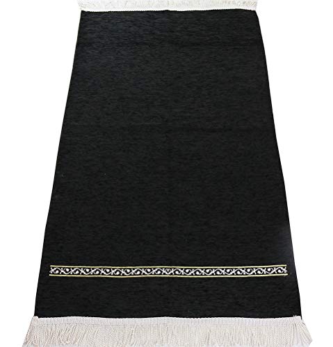 Modefa Turkish Islamic Prayer Rug - Chenille Praying Mat Sajada for Men and Women - Traditional Muslim Praying Carpet Janamaz - Ramadan or Eid Gift - Luxury Woven Meccan (Black Simple)