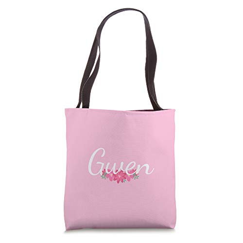 Custom Gwen Gift Personalized Name Flowers Floral Pink Tote Bag