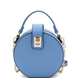 Medium Top-Handle Bow Quilted Neon Checker Vegan Leather Round Satchel Crossbody (1Plain with Twist Lock - Dusty-Blue)