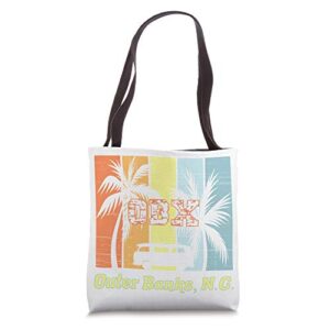 nc obx retro beach family vacation outer banks palm tree tote bag