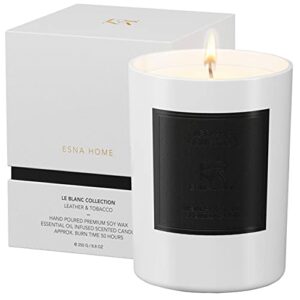 esna home leblanc leather & tobac premium aromatherapy scented candles | mom will love | all natural essential oils soy candles | 8.8oz 50 hours long burning | premium votive candle mother’s day