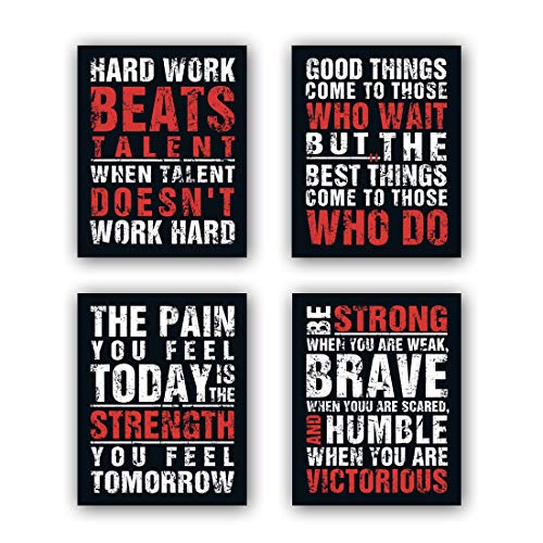 HPNIUB Inspirational Quotes Art Prints, Set of 4 (8”X10”), Chalkboard Motivational Canvas Poster, Hard Work Painting Be Strong Be Brave Wall Art for Classroom Kids Teens Bedroom Office, No Frame