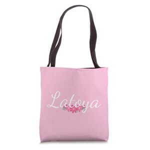 custom latoya gift personalized name flowers floral pink tote bag