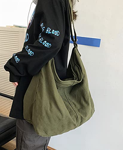 Large Canvas Shoulder Bag for Women with Zipper Hobo Bag Fashion Tote Purse Cute Crossbody Bag School Bag