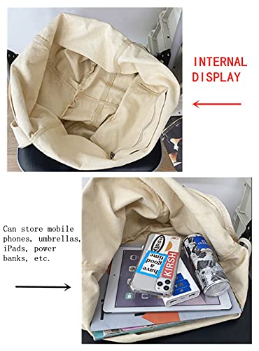 Large Canvas Shoulder Bag for Women with Zipper Hobo Bag Fashion Tote Purse Cute Crossbody Bag School Bag