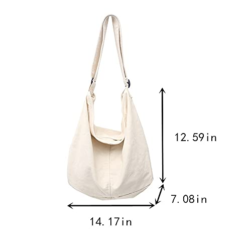 Large Canvas Shoulder Bag for Women with Zipper Hobo Bag Fashion Tote Purse Cute Crossbody Bag School Bag