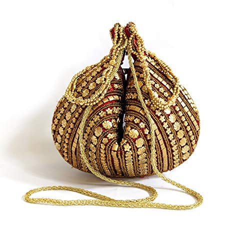 CRAFT BAZAAR Women Handmade Multi Style Crossbody Triangle Wristlet Purse, Indian Bridal Potli Bag