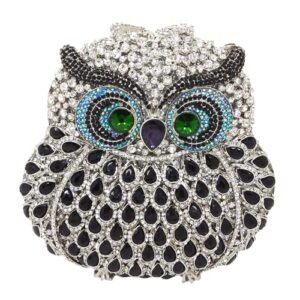 cute owl clutch women crystal evening bags formal dinner rhinestone handbag party purse (blacksilver,small)