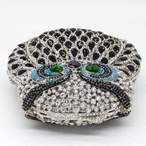 Cute Owl Clutch Women Crystal Evening bags Formal Dinner Rhinestone Handbag Party Purse (BlackSilver,Small)