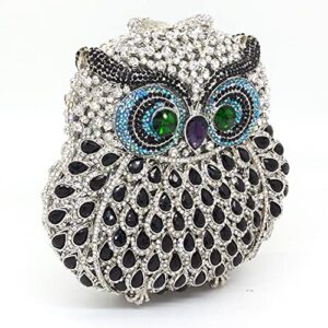 Cute Owl Clutch Women Crystal Evening bags Formal Dinner Rhinestone Handbag Party Purse (BlackSilver,Small)