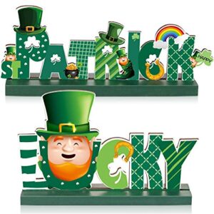 2 st. patrick table decorations, lucky table centerpiece cute leprechaun shamrock sign wooden st. patrick happy for dinner party coffee irish table topper, 5.9 x 2.55 inch
