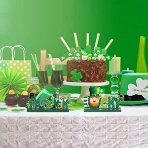 2 St. Patrick Table Decorations, Lucky Table Centerpiece Cute Leprechaun Shamrock Sign Wooden St. Patrick Happy for Dinner Party Coffee Irish Table Topper, 5.9 x 2.55 Inch