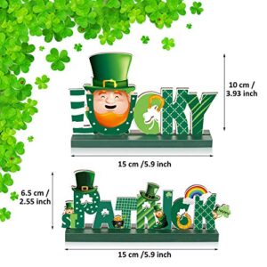 2 St. Patrick Table Decorations, Lucky Table Centerpiece Cute Leprechaun Shamrock Sign Wooden St. Patrick Happy for Dinner Party Coffee Irish Table Topper, 5.9 x 2.55 Inch