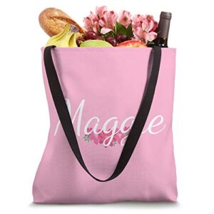 Custom Maggie Gift Personalized Name Flowers Floral Pink Tote Bag