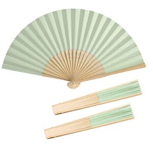 sl crafts paper hand fan folding vintage fans bamboo folded fan outdoor wedding party gift baby shower favors (light green, 50)