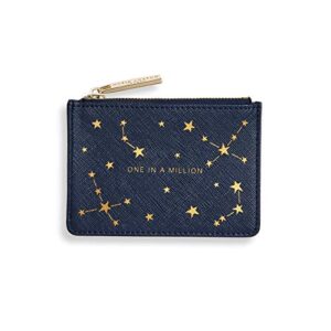 KATIE LOXTON One In a Million Print Womens Small Vegan Leather Zippered Card Holder Wallet Navy