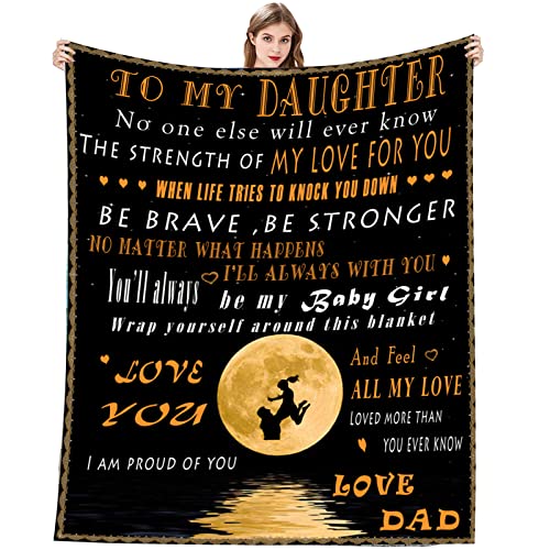 JERHTUO to My Daughter Blanket from Dad Love Letter Personalized Flannel Throw Blanket Daughter Birthday Christmas Thanksgiving Valentines Gifts for Daughters