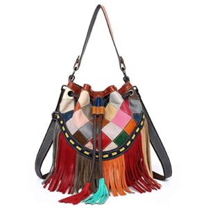 segater women large multicolor bucket bag genuine leather shoulder bag colorful splicing tote handbag purse christmas satchels