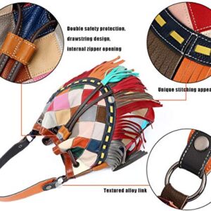 Segater Women Large Multicolor Bucket Bag Genuine Leather Shoulder Bag Colorful Splicing Tote Handbag Purse Christmas Satchels