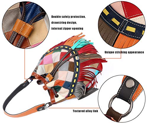 Segater Women Large Multicolor Bucket Bag Genuine Leather Shoulder Bag Colorful Splicing Tote Handbag Purse Christmas Satchels