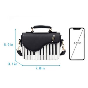 Zeph Hosea Women Piano Pattern Music Note Top Handle Satchel Mini Size Crossbody Tote Bag Purse (Black)