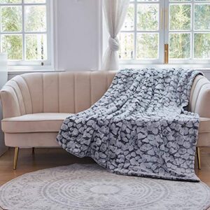 FY FIBER HOUSE Super Soft Rabbit Faux Fur Fleece Throw Blanket Thick Luxurious Faux Fur Plush Warm Fuzzy with Stone Pattern for Bed Sofa, 60"X80", Black