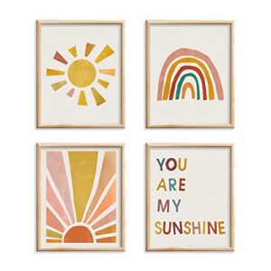 Boho Nursery Decor Boho Rainbow Decor You Are My Sunshine Wall Decor Boho Wall Art Prints for Wall Decor,Kids Wall Decor,Rainbow Decor for Girls Bedroom Unframed Art Prints Set of 4 (Boho Rainbow, 8''x10'')