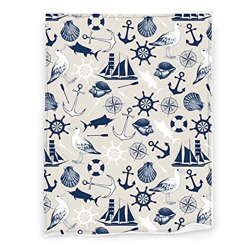 Nautical Anchor Soft Throw Blanket All Season Microplush Warm Blankets Lightweight Tufted Fuzzy Flannel Fleece Throws Blanket for Bed Sofa Couch