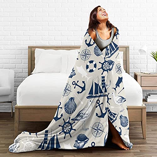 Nautical Anchor Soft Throw Blanket All Season Microplush Warm Blankets Lightweight Tufted Fuzzy Flannel Fleece Throws Blanket for Bed Sofa Couch