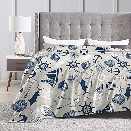 Nautical Anchor Soft Throw Blanket All Season Microplush Warm Blankets Lightweight Tufted Fuzzy Flannel Fleece Throws Blanket for Bed Sofa Couch