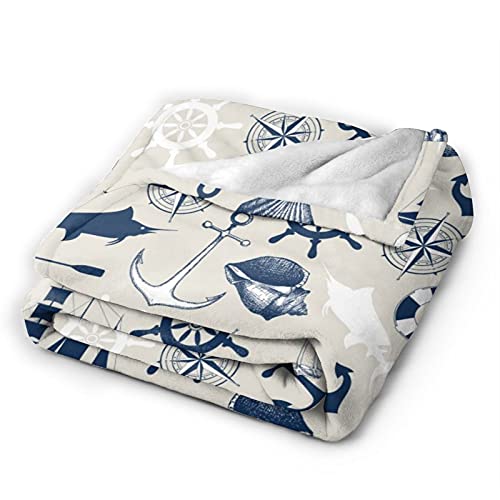 Nautical Anchor Soft Throw Blanket All Season Microplush Warm Blankets Lightweight Tufted Fuzzy Flannel Fleece Throws Blanket for Bed Sofa Couch