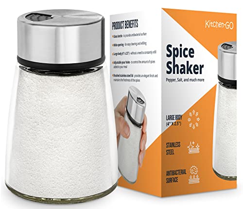 Salt Shaker or Pepper Shaker with Adjustable Pour Holes - Stainless Steel Spice Dispenser - Perfect for Pink Himalayan, Table Salt, Black and White Pepper