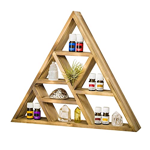 Triangle Crystals and Healing Stones Display Floating Shelf, Large 17" Rustic Wood Wall Shelf or Tabletop Home Decor for Bedroom, Bathroom, Living Room, Office, Meditation, Altar, Storage Shelf